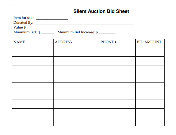 sample auction bid sheets   Gecce.tackletarts.co