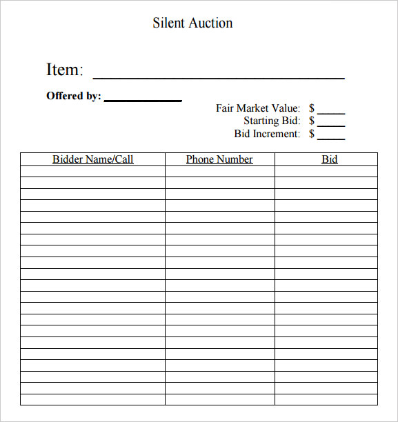 Free PDF Format Silent Auction Bid Sheet Template Image Gallery 