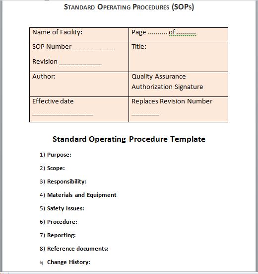 standing operating procedures format   Ecza.solinf.co
