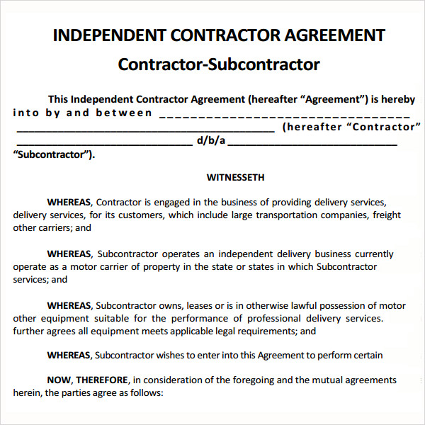 subcontract agreement template sample subcontractor agreement 10 