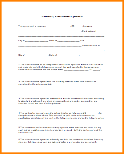 subcontractor contract agreement template 10 subcontractor 