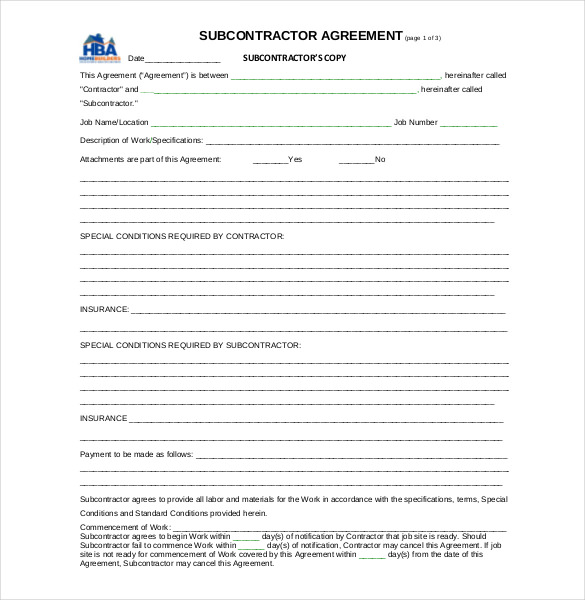 subcontractor contract agreement template subcontractor contract 
