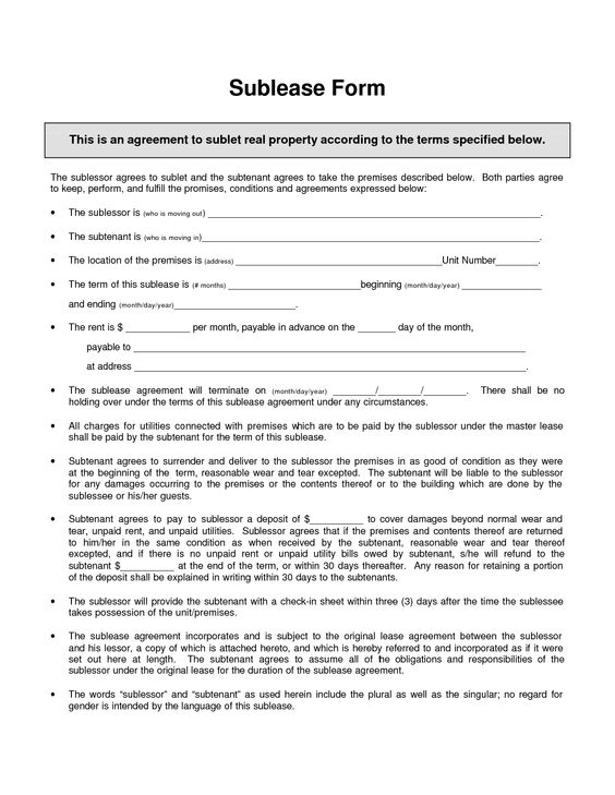 sublease agreement template sublease agreement template invitation 