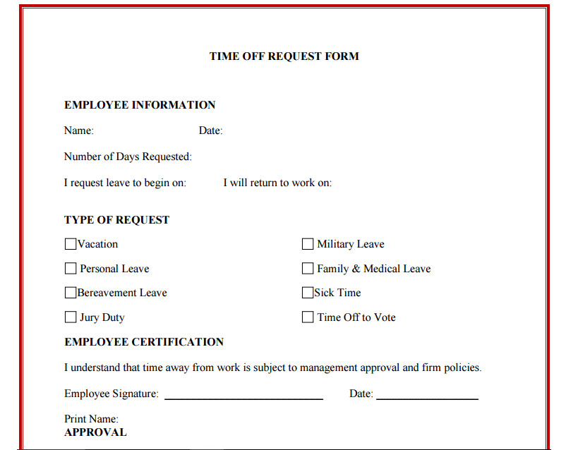Time off Request Form Template Word   94xRocks