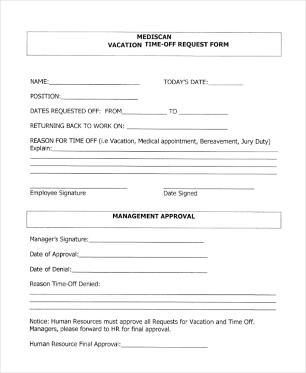 Employee vacation request forms time off form template 888 