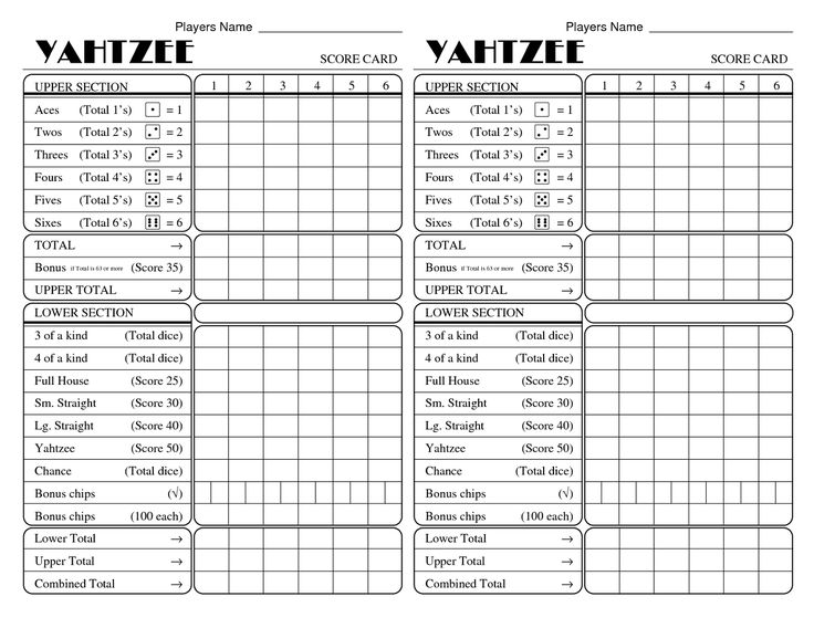 Yahtzee Score Sheets Excel Printable Score Sheet Consequently 
